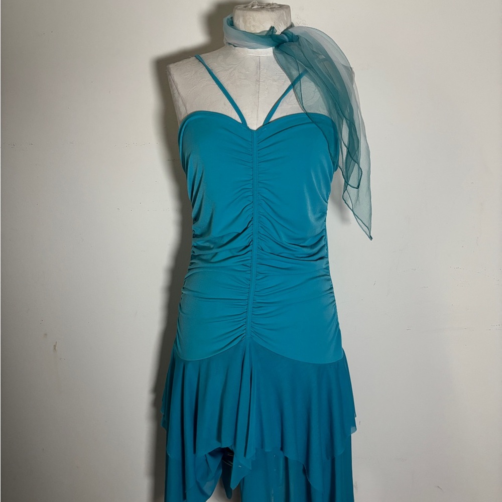 Moda International Teal Ruched Midi Dress